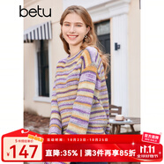 百圖betu女裝秋冬新款毛衣法式浪漫彩虹條紋圓領(lǐng)毛衣女2310T40 紫色 L