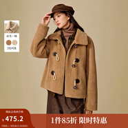 茵曼2025秋冬女裝新款皮毛一體牛角扣仿羊羔絨外套麂皮絨保暖上衣 淺棕色 S