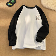 閃爆拼色德絨打底衣休閑百搭長(cháng)袖內搭印花衛衣男 黑色 M