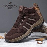 富貴鳥(niǎo)男士雪地靴冬季加絨加厚老人棉鞋男戶(hù)外防滑保暖中老年爸爸棉靴子 棕色加絨FG15220019 40