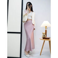 杏色法式醋酸緞面半身裙女夏季新款高腰包臀魚尾裙長裙高級感顯瘦 淺紫色 S