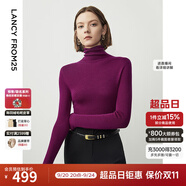 朗姿【王楚然同款】純羊毛高領(lǐng)針織衫春冬內(nèi)搭打底上衣曠野美拉德 紫紅色 M