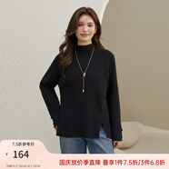 纖莉秀大碼女裝韓系時髦高領(lǐng)開叉下擺百搭保暖毛衣胖mm2025冬新款4714 黑色 XL