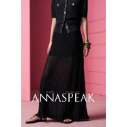 ANNASPEAK涼感透氣Viscose金銀絲肩章裝飾短袖開(kāi)衫/風(fēng)琴大擺裙AS 燕尾服黑半裙 S