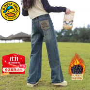 G.DUCKKIDS童裝女童褲子春秋兒童牛仔褲秋冬加絨大童休閑闊腿褲加厚女孩長褲 加絨款【奧利絨】 170 建議身高160-170cm14-15歲