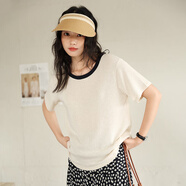 MJ風(fēng)格Lyocell天絲亞麻短袖女性2025夏季新光圓領(lǐng)多功能底襯衫 雅杏 M