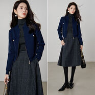 ONE BUYE【新品】休閑外套女秋款純色顯瘦短款顯高針織開衫25052562 藍色 M