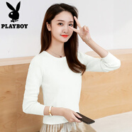 花花公子（PLAYBOY）小個(gè)子毛衣女新款時(shí)尚洋氣上衣薄款短裝打底衫2025黑色百搭針織衫 白色 S