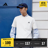adidas情侶休閑純棉上衣圓領(lǐng)短袖T恤男女夏季阿迪達(dá)斯官方輕運(yùn)動(dòng) 米白 2XS