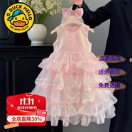 G.DUCKKIDS童裝公主裙女童連衣裙夏季2025新款生日禮服兒童裙子tutu裙蓬蓬裙 粉色蓬蓬連衣裙+頭紗 110 尺碼4~5歲【100-110cm】