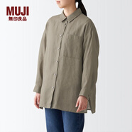 無印良品 MUJI 女式 亞麻 水洗寬版襯衫長(zhǎng)袖休閑百搭襯衫襯衣BCJ22C2S 淺灰棕色 XS-S