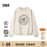 森馬（Semir）[商場(chǎng)同款]女oversize發(fā)熱抗菌2024冬季繡花抓絨上衣101724116004