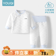 優(yōu)奇嬰兒衣服秋冬套裝秋季寶寶保暖內(nèi)衣純棉高腰護肚秋衣秋褲夾棉秋裝 【三層暖棉】淺藍 80cm