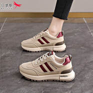 紅蜻蜓品牌【斷碼撿漏】休閑運動(dòng)鞋女2025秋新款舒適軟底老爹鞋女 紅色皮面 38