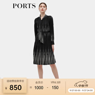 PORTS寶姿秋季新款女裝時(shí)尚圓點(diǎn)印花連衣裙ALD9D015QPT100 黑白混色 XL 12