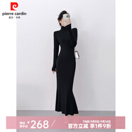 皮爾卡丹高領超長款包臀毛衣裙女秋冬新款修身顯瘦打底內(nèi)搭及踝針織連衣裙 黑色 L 建議110-125斤