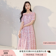 香影小清新碎花雪紡連衣裙女2025夏裝新款氣質(zhì)泡泡袖綠色印花裙子 粉紫 L 165/88A/110-125斤