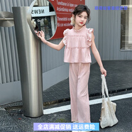 兒童套裝夏天女孩子衣服10歲以上小學(xué)生中大童女裝12歲-15歲初中 飛袖套裝-粉 160 (建議身高145-155)