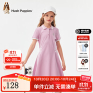 暇步士（Hush Puppies）童裝兒童女童夏季新款輕薄透氣休閑時尚Polo連衣裙 淺灰紫 120 cm