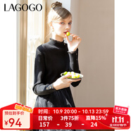 LAGOGO【抗起球】黑色A字收腰連衣裙女拉谷谷秋冬新款赫本網(wǎng)紗裙 黑色(W1) L 165/40