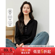 梵希蔓淺燕麥色休閑時尚連帽T恤女2025年春季新百搭顯瘦針織上衣 M6221 黑色 M