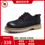 駱駝男鞋休閑牛皮英倫風(fēng)工裝鞋耐磨低幫馬丁靴 P15A201022 黑色 39