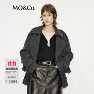 MO&Co.毛呢外套高支高密綿羊毛雙面呢裝卸袖袢腰帶中性摩安珂 深花灰色 S 160
