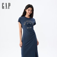 蓋璞女裝2025夏季新款LOGO抽褶收腰棉質(zhì)短袖連衣裙運動(dòng)T恤裙765950