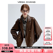 VEGA CHANG春秋季皮衣外套女2025年新款復古曠野美拉德外套 機車棕 L
