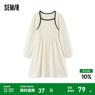 Semir森馬連衣裙女撞色方領(lǐng)針織裙法式優(yōu)雅冬季修身打底裙氣質(zhì) 淺卡其50311 L 165/88A