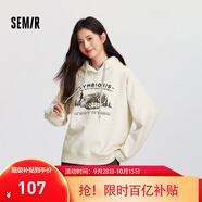 森馬（Semir）[商場同款]中國國家地理系列衛(wèi)衣女圖案2024新款加絨寬松冬裝 淺花灰00232 S