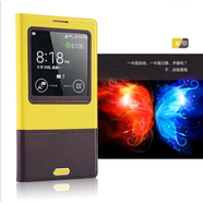 倍思三星note3休眠皮套 超薄智能開窗N9006手機殼 n9008保護殼套 棕/黃格調休眠皮套