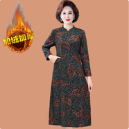 皮爾卡丹媽媽冬裝旗袍裙子氣質(zhì)寬松2025新款中老年女裝秋冬加絨加厚連衣裙 綠花 加絨款 5XL （建議145-160斤）