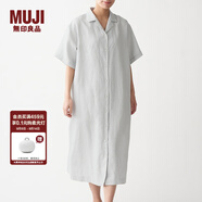 無(wú)印良品 MUJI 女式 法國亞麻水洗 五分袖開(kāi)襟連衣裙 BCL08C0S 銀灰色 M-L