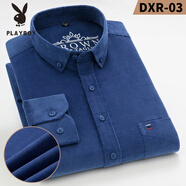 花花公子（PLAYBOY）春秋純棉燈芯絨襯衫男長(cháng)袖中年休閑全棉輕柔爸爸裝大碼襯衫潮 寶藍色【純棉有大碼】 DXR-03 41 【135-145斤】