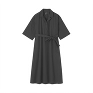 MUJI無(wú)印良品  女式易干平紋七分袖連衣裙女裝裙子25年秋季連身裙 黑色 S (155/80A)