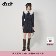 DZZIT地素波點(diǎn)長(cháng)袖連衣裙春秋新款法式蕾絲娃娃領(lǐng)設計感小眾 深藍色 M