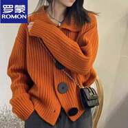 羅蒙（ROMON）軟糯短款毛衣開(kāi)衫女POLO領(lǐng)子加厚寬松時(shí)尚大紐扣翻領(lǐng)針織外套上衣 橘紅色 【高密版】 S  80-90斤
