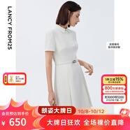 朗姿【尖貨補(bǔ)單】黑白色顯瘦輕禮服襯衫連衣裙女夏新款復(fù)古小黑裙裙子 白色 L 165/84A