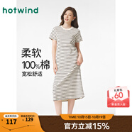 熱風(fēng)（Hotwind）T恤連衣裙25年春季新款女裝針織連衣裙圓領(lǐng)長裙打底連衣裙 40黑白條紋 M