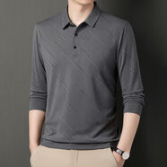 CPY培蒙男士長(cháng)袖t恤春秋季中老年爸爸裝寬松休閑商務(wù)翻領(lǐng)polo衫衣 灰色PMX277 S