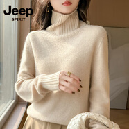 JEEP SPIRIT美麗諾高領(lǐng)純色羊毛衫女短款寬松加厚堆堆領(lǐng)毛衣針織羊.絨打底衫 原絨米 M