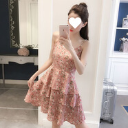小雛菊吊帶裙夏韓版氣質(zhì)淑女風(fēng)印花蛋糕裙內搭打底雪紡碎花連衣裙 粉色 S 80-90斤