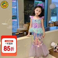 G.DUCKKIDS童裝女童裙子夏季2024新款兒童美人魚(yú)公主裙亮片時(shí)髦生日禮服裙 紫色 140 適合130-140cm年齡9-10歲