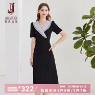 經(jīng)典故事（JANE STORY）經(jīng)典故事設計感西裝連衣裙女夏季2025年新款荷葉邊V領(lǐng)修身西服裙 R05黑色 2XL