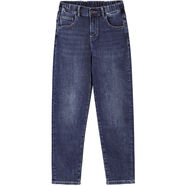 古田森牛仔褲女2025女裝流行休閑松緊高腰哈倫褲男友十分褲1893 藍色 25 25