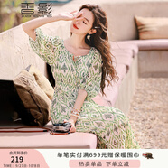 香影（xiangying）波西米亞碎花連衣裙女2025夏裝新款雪紡裙海邊度假民族風(fēng)裙子 果綠 S
