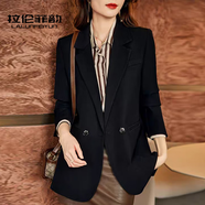 拉倫菲韻高端品牌小西裝外套女2025春秋新款氣質(zhì)通勤百搭職業(yè)休閑西服套裝 黑色（西裝+褲子） XL 【120-130斤】