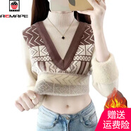 AEMAPE一體絨加絨加厚針織打底衫2025秋冬新款半高領(lǐng)假兩件女士毛衣拼色 咖啡色【保暖一體絨】 S 建議80-95斤