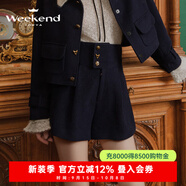 卓雅周末（JORYA weekend）溫莎記憶丨24春新款高腰A字闊腿金色扣飾綿羊毛毛呢短褲EJWDCR62 中世紀(jì)藍(lán) S